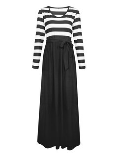 Casual A-line V-neck Striped Patchwork Casual Dresses (Style V201108)