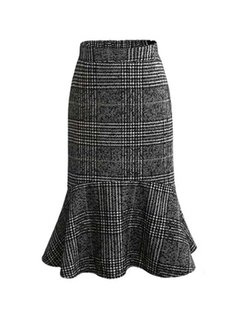 Mid-Calf Mermaid Fashion Patchwork Plaid Skirt (Style V201111)