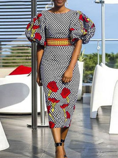 Bodycon Round Neck Floral Print Bodycon Dresses (Style V201112)