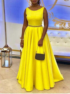 Expansion Round Neck Plain Belt Maxi Dresses (Style V201122)