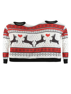 Round Neck Standard Loose Casual Geometric Sweater (Style V201124)