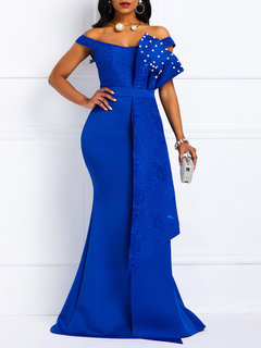 Elegant A-line Off The Shoulder Patchwork Maxi Dresses (Style V201130)