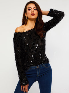 Standard Loose Plain Polyester Tassel Sweater (Style V201165)