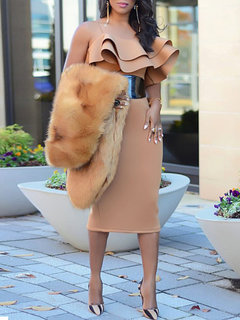 Casual Bodycon Strapless Plain Patchwork Casual Dresses (Style V201188)