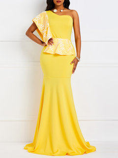 Casual Mermaid One Shoulder Plain Patchwork Casual Dresses (Style V201190)