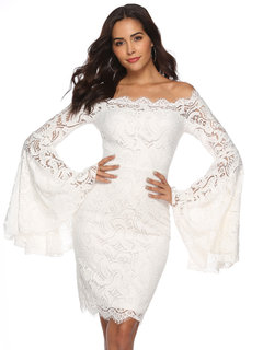 Elegant Bodycon Off The Shoulder Lace Polyester Bodycon Dresses (Style V201211)