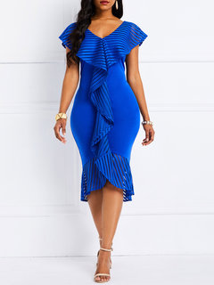 Elegant Mermaid Plain Asymmetrical Midi Dresses (Style V201212)