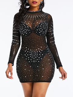 Sexy Bodycon Plain See-Through Tulle Bodycon Dresses (Style V201224)