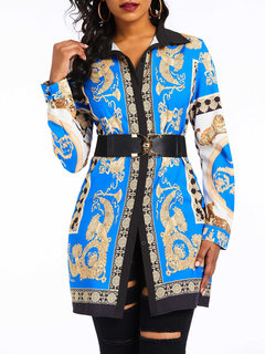 Shawl Collar Straight Casual Polyester Pattern Blouse (Style V201230)