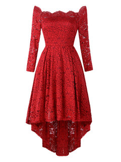 Elegant Asymmetrical Off The Shoulder Asymmetrical Polyester Midi Dresses (Style V201241)