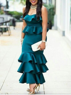 Western Bodycon V-neck Plain Polyester Bodycon Dresses (Style V201244)