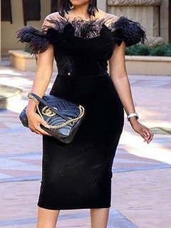 Sexy Ball Gown Off The Shoulder Plain Polyester Knee Length Dresses (Style V201250)