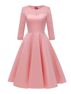 Elegant Trumpet Round Neck Patchwork Polyester Knee Length Dresses (Style V201254)