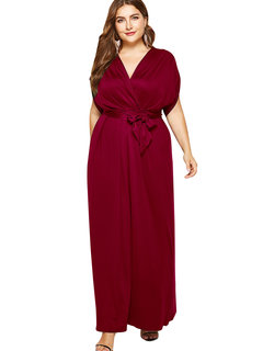 Casual A-line V-neck Plain Polyester Casual Dresses (Style V201257)