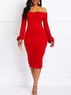 Party Bodycon Plain Satin Knee Length Dresses (Style V201266)