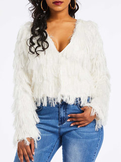 Short Slim Western Plain Tassel Sweater (Style V201275)