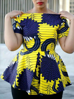 Midi Slim Sweet Color Block Pattern Blouse (Style V201283)