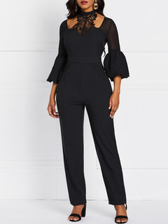 Ankle Length Slim Date Night Plain Polyester Jumpsuit (Style V201286)