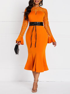 Elegant Mermaid Round Neck Plain Polyester Work Dresses (Style V201289)