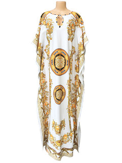 Casual Straight Round Neck Print Satin Casual Dresses (Style V201293)