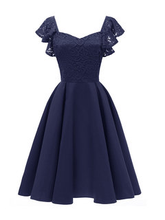 Elegant Trumpet Patchwork Polyester Knee Length Dresses (Style V201299)