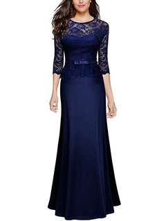 Fashion A-line Round Neck Plain Patchwork Casual Dresses (Style V201306)