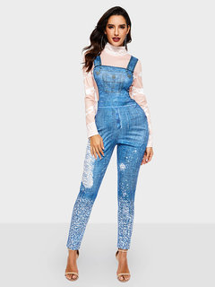 Slim Casual Plain Polyester Suspenders Jumpsuit (Style V201310)