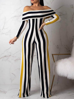 Maxi Slim Casual Striped Polyester Jumpsuit (Style V201320)