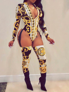 Knee Length Skinny Sexy Geometric Polyester Jumpsuit (Style V201337)