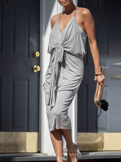 Fashion Pencil Spaghetti Strap Plain Strappy Casual Dresses (Style V201346)