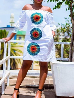 Fashion Bodycon Off The Shoulder Geometric Polyester Casual Dresses (Style V201347)