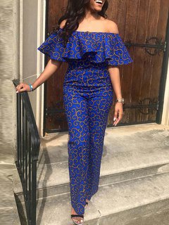 Maxi Loose Fashion Polyester Pattern Jumpsuit (Style V201354)