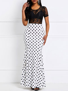 Date Night Mermaid Round Neck Color Block Patchwork Maxi Dresses (Style V201367)