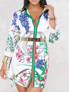Basic Bodycon Lapel Print Polyester Casual Dresses (Style V201372)