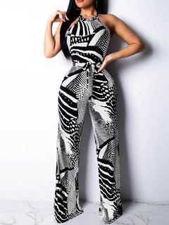 Maxi Fashion Zebra Stripe Polyester Pattern Jumpsuit (Style V201373)