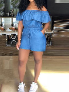 Mini Loose Casual Plain Ruffle Jumpsuit (Style V201379)