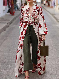 Long Loose Floral Chiffon Pattern Blouse (Style V201394)