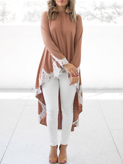 Round Neck Slim Casual Polyester Patchwork T Shirt (Style V201400)