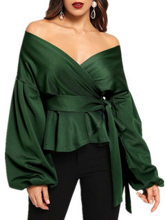 V-neck Standard Loose Sexy Plain Blouse (Style V201429)