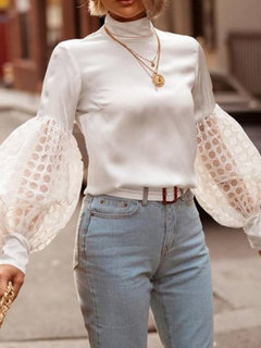 Stand Collar Standard Slim Western Plain Blouse (Style V201437)