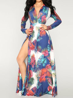 Western A-line Color Block Polyester Casual Dresses (Style V201447)