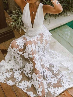 Western A-line Plain See-Through Polyester Casual Dresses (Style V201448)