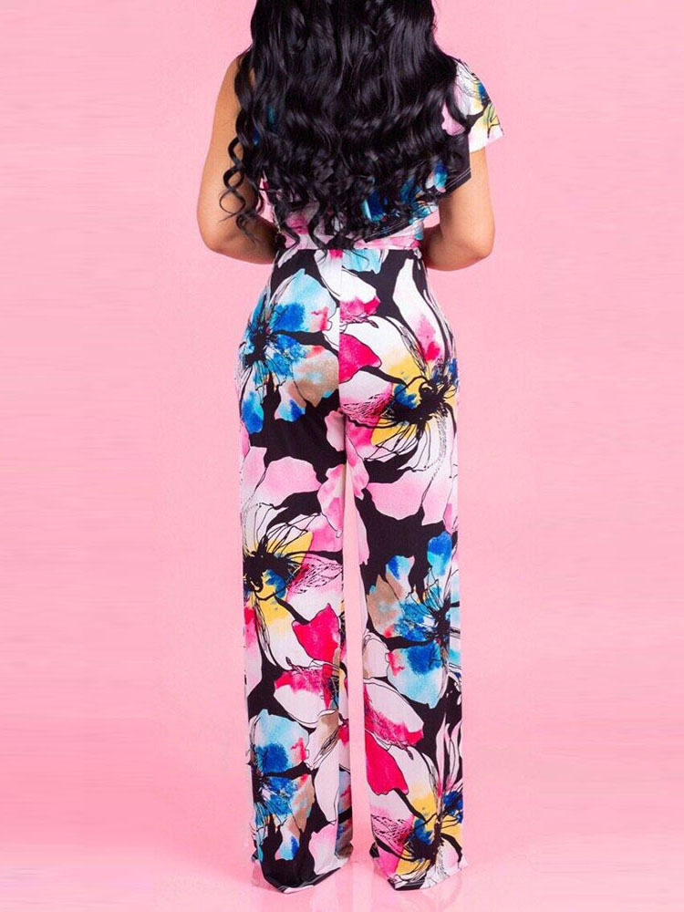 Blue Maxi Loose Casual Floral Pattern Jumpsuit (Style V201453) VEDACHIC