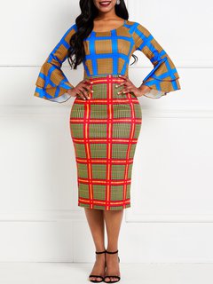 Western Bodycon Off The Shoulder Plaid Satin Work Dresses (Style V201458)