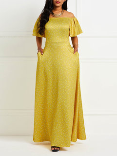 Western Expansion Off The Shoulder Plain Satin Maxi Dresses (Style V201460)