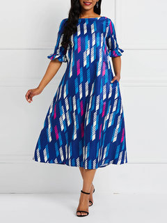 Western Expansion Off The Shoulder Striped Satin Midi Dresses (Style V201462)