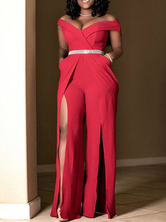 Loose Fashion Plain Cellulose Acetate Fibre Cut Out Jumpsuit (Style V201470)