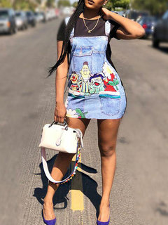 Fashion A-line Color Block Print Polyester Casual Dresses (Style V201473)