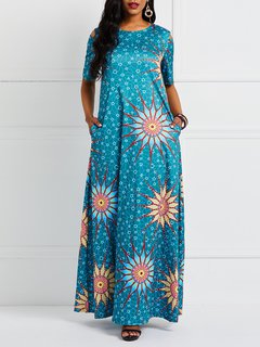 Western Straight Floral Print Satin Maxi Dresses (Style V201482)