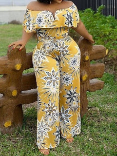 Maxi Slim Date Night Floral Pattern Jumpsuit (Style V201483)